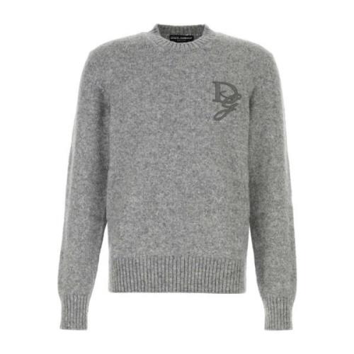 Grijze Melange Nylon Blend Sweater Dolce & Gabbana , Gray , Heren