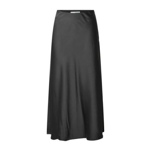 Satijnen Midi Rok - Vulkanische As Selected Femme , Gray , Dames