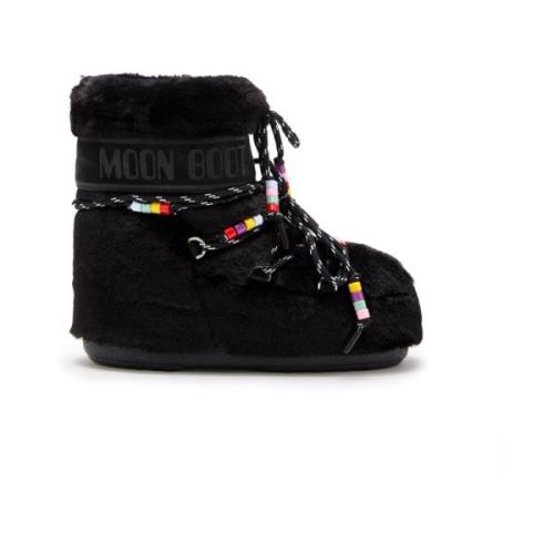 Zwarte Faux-Fur Kralen Ontwerp Laarzen Moon Boot , Black , Dames