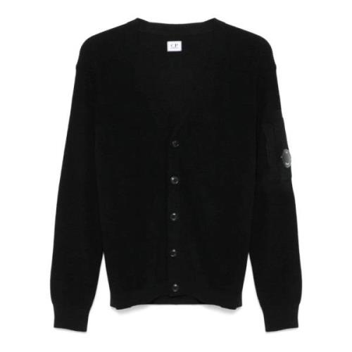 Zwarte Merino Cardigan met knoopsluiting C.p. Company , Black , Heren