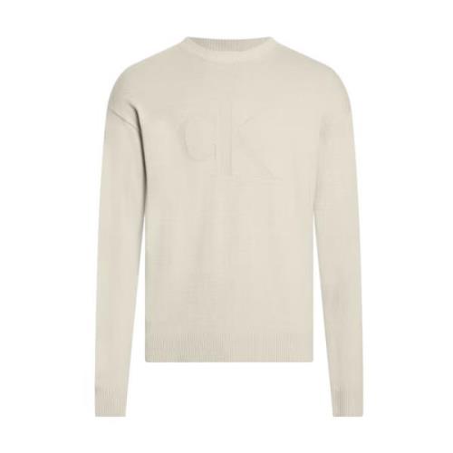 Geribbelde Logo Trui Calvin Klein Jeans , Beige , Heren