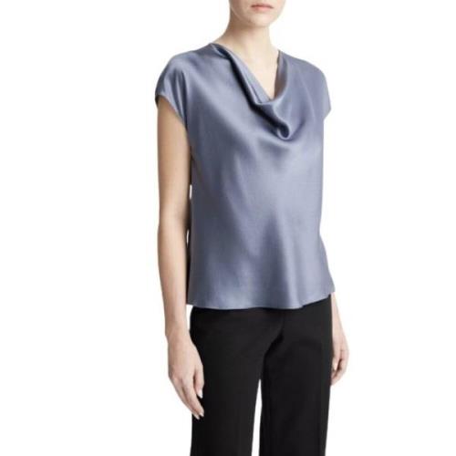 Elegante Zijden Cowl-Neck Blouse Vince , Blue , Dames