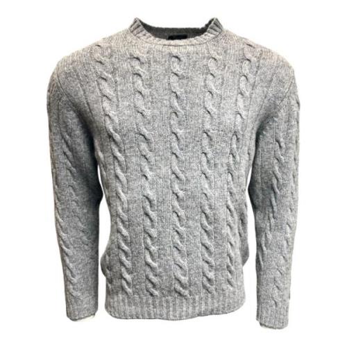 Cable Rib Crew Neck Sweater, Stardust William Lockie , Gray , Heren