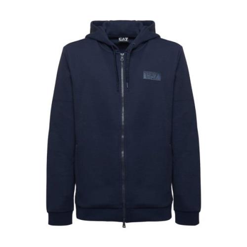 Hoodie met rits en logo Emporio Armani EA7 , Blue , Heren