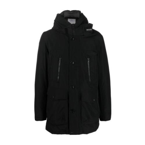 Zwarte Parka met Logo Woolrich , Black , Heren