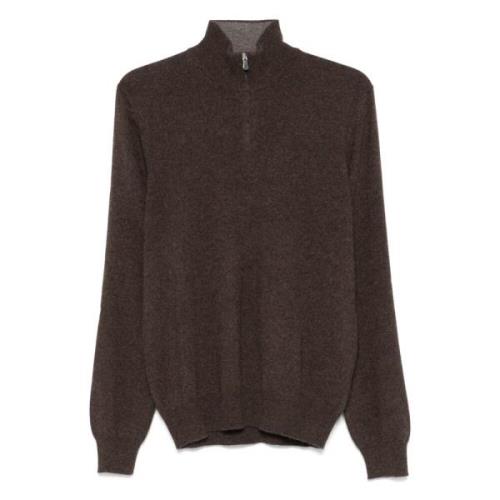 Luxe Cashmere Half-Zip Gebreide Kleding Barba , Brown , Heren