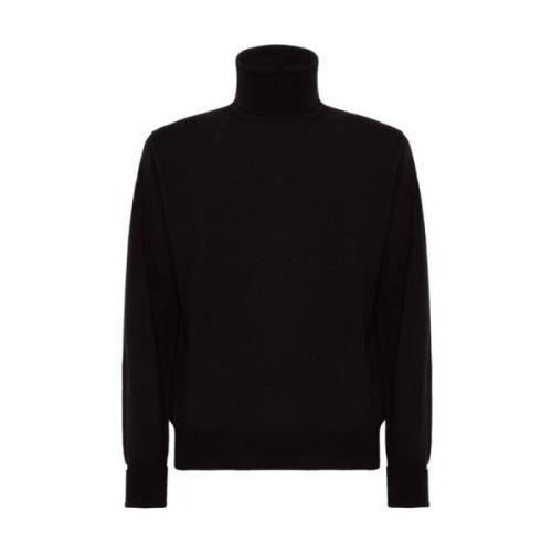 Merino Turtleneck Jumpers met leren patches Alpha Studio , Black , Her...