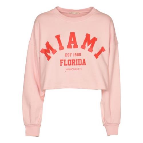 Crop Sweaters met Print en Label Hinnominate , Pink , Dames