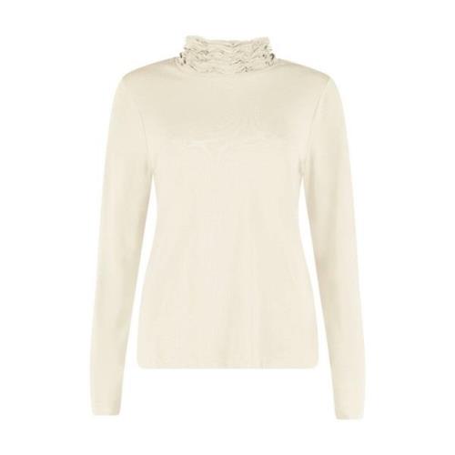 Ruffle Neck Longsleeve Top Bloomings , Beige , Dames