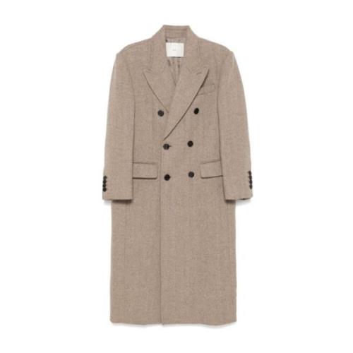 Beige Herringbone Double-Breasted Coat Dunst , Beige , Dames