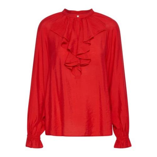 Elegante Ruche Blouse in Salsa Part Two , Red , Dames