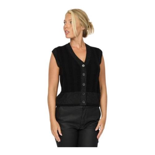 Zwarte vest met V-hals en knopen 2-Biz , Black , Dames