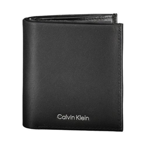 Rfid Leren Portemonnee met Logo Calvin Klein , Black , Heren