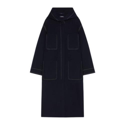 Luxe Wol Hooded Midi Jas Max Mara , Blue , Dames