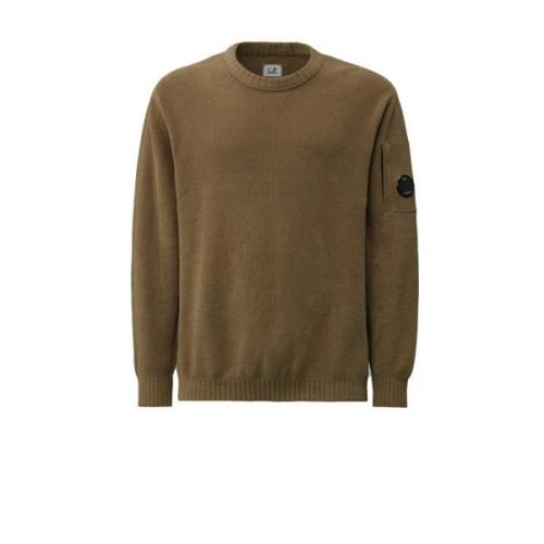 Geribbelde crewneck trui met lenszak C.p. Company , Brown , Heren