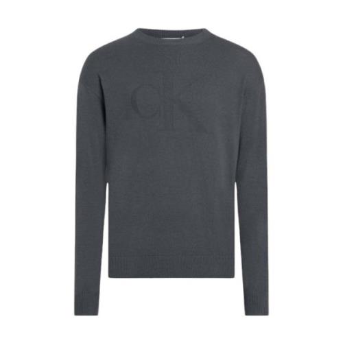 Geribbelde Logo Trui Calvin Klein Jeans , Gray , Heren