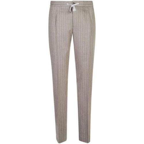 Beige Wol Twill Broek Rechte Pijp PT Torino , Beige , Heren