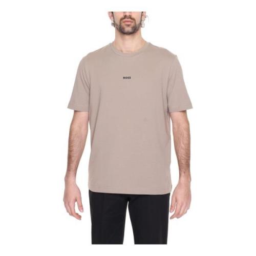 Bruin Bedrukt Ronde Hals T-shirt Mannen Boss , Brown , Heren