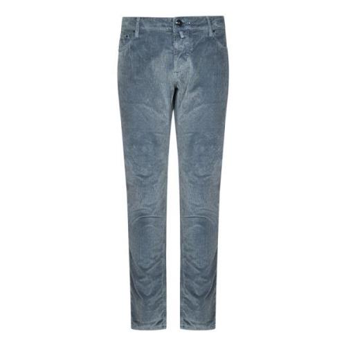 Heldere Blauwe Corduroy Slim-Fit Broek Hand Picked , Blue , Heren