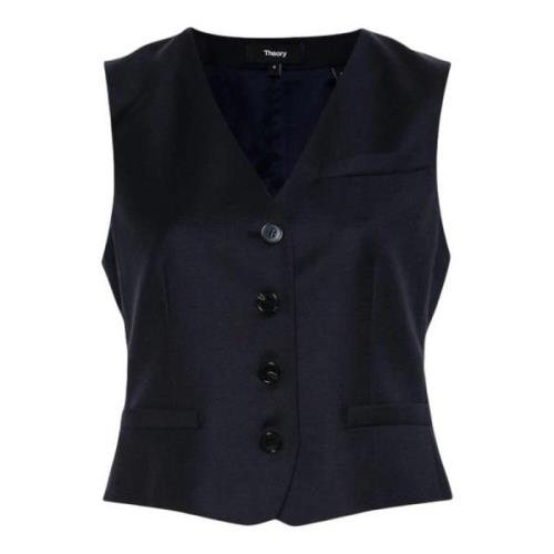 Navy Wollen Vest Mouwloos V-Hals Theory , Blue , Dames