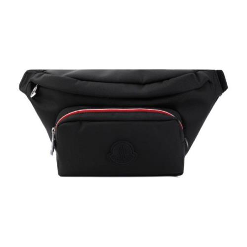 Zwarte Nylon Heuptas met Driekleurige Ritszakken Moncler , Black , Her...