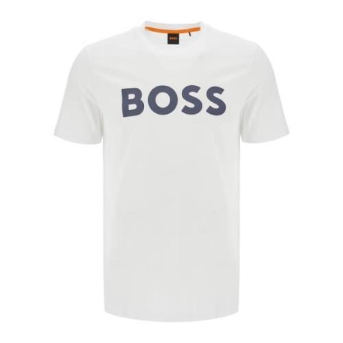 Rubberized Logo Print Crew-Neck T-Shirt Boss , White , Heren