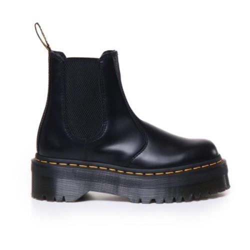 Zwarte Leren Enkellaarzen Zonder Veters Dr. Martens , Black , Dames