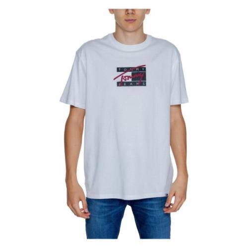 Wit Bedrukt Ronde Hals T-shirt Mannen Tommy Hilfiger , White , Heren