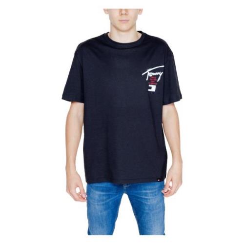 Zwarte Katoenen Ronde Hals T-shirt Mannen Tommy Hilfiger , Black , Her...