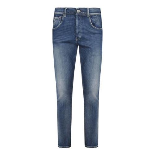 Slim Fit Wortel Jeans Blauwe Wassing Dondup , Blue , Heren