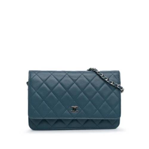 Pre-owned Leather wallets Chanel Vintage , Blue , Dames