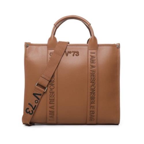 Leren tas met geborduurd logo en handvatten V73 , Brown , Dames