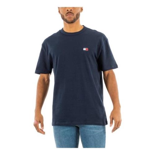 Blauw Katoenen T-shirt met Ronde Hals Tommy Hilfiger , Blue , Heren