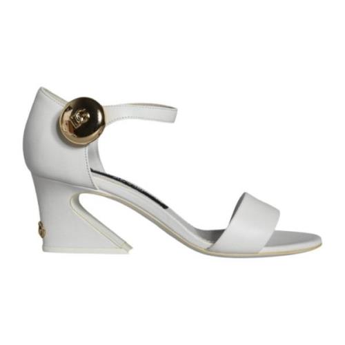 Witte leren enkelband hakken Dolce & Gabbana , White , Dames