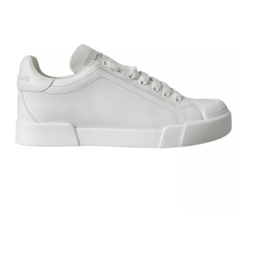 Witte Leren Sneakers met Logodetails Dolce & Gabbana , White , Dames