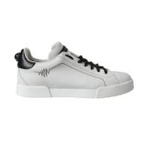 Wit Zwart Leren Sneakers Logo Details Dolce & Gabbana , White , Heren