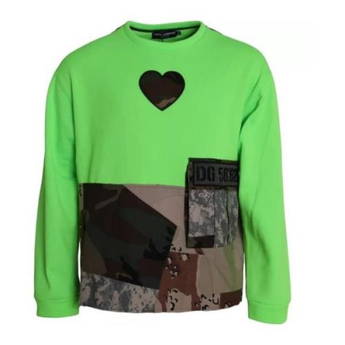 Groene Patchwork Heart Crew Neck Sweater Dolce & Gabbana , Green , Her...