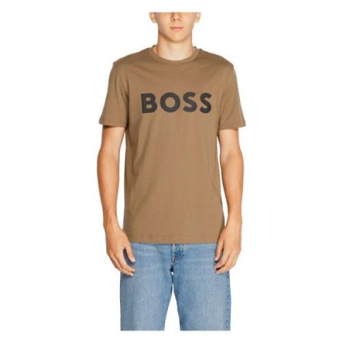 Bedrukt katoenen T-shirt met ronde hals Boss , Brown , Heren