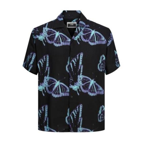 Bedrukt shirt met korte mouwen in zwart Jack & Jones , Black , Heren