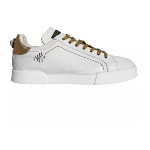 Witte Leren Lage Sneakers Logo Dolce & Gabbana , White , Dames