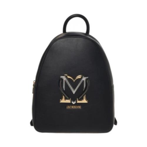 Elegante Zwarte Rugzak met Gouden Hart Love Moschino , Black , Dames