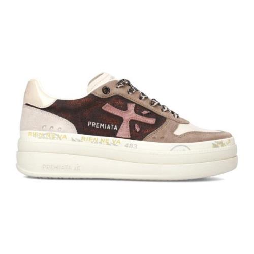 Beige Glitter Sneakers met Leren Hak Premiata , Multicolor , Dames