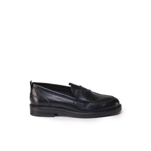 Zwarte leren loafers met pennyhouder Carmens , Black , Dames