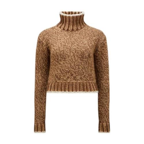 Gestreepte wollen blend polokraag trui Moncler , Brown , Dames