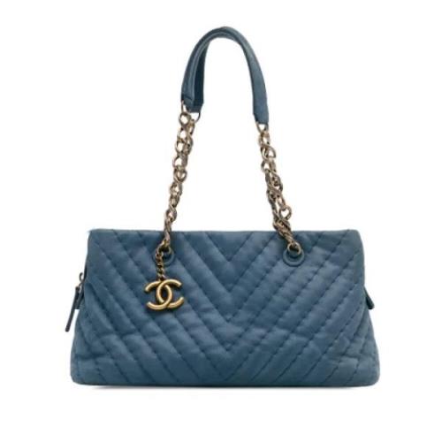 Pre-owned Leather totes Chanel Vintage , Blue , Dames