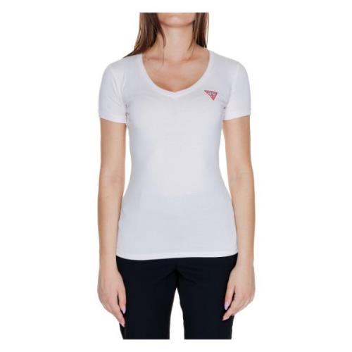 Roze Ronde Hals T-shirt Vrouwen Katoen Guess , White , Dames