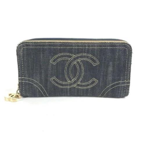 Pre-owned Leather wallets Chanel Vintage , Blue , Dames