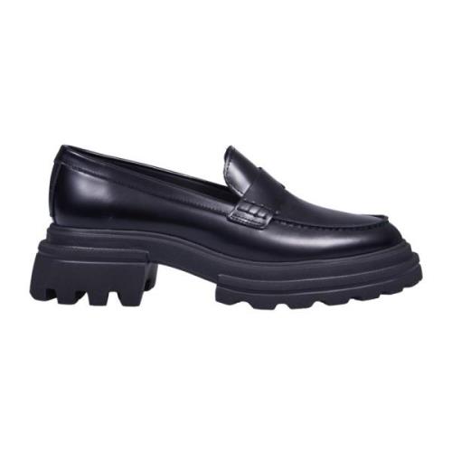 Zwarte Leren Loafer Schoenen Hogan , Black , Dames