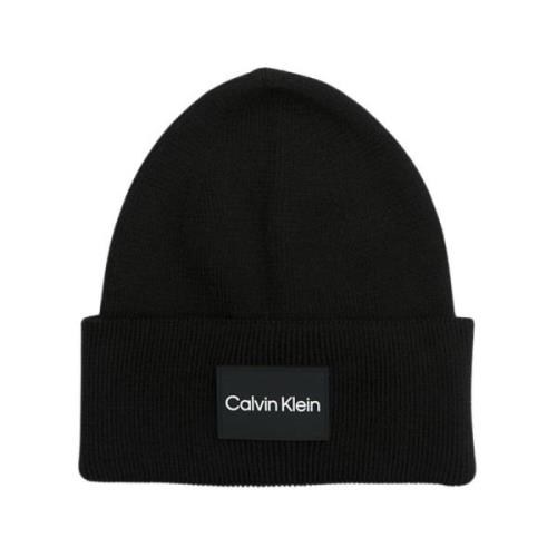 Zachte Biologisch Katoenen Rib Beanie Calvin Klein , Black , Heren