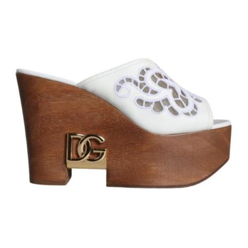 Houten Sleehak Muilezels Slides Schoenen Dolce & Gabbana , White , Dam...